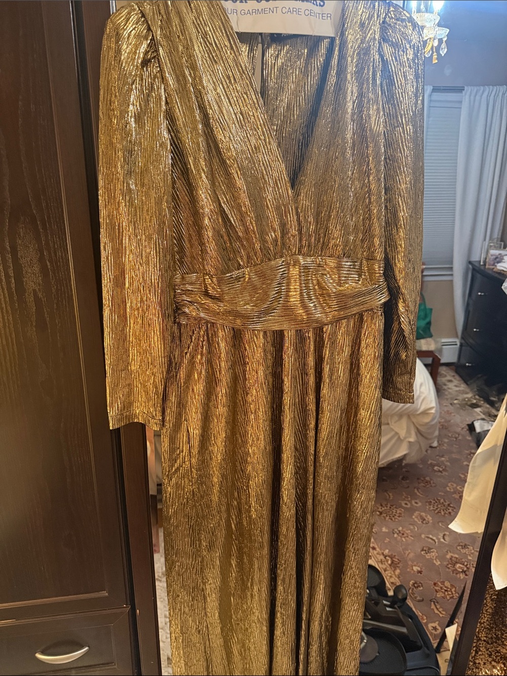 Metallic Gold Wide-Leg Jumpsuit with V-Neck